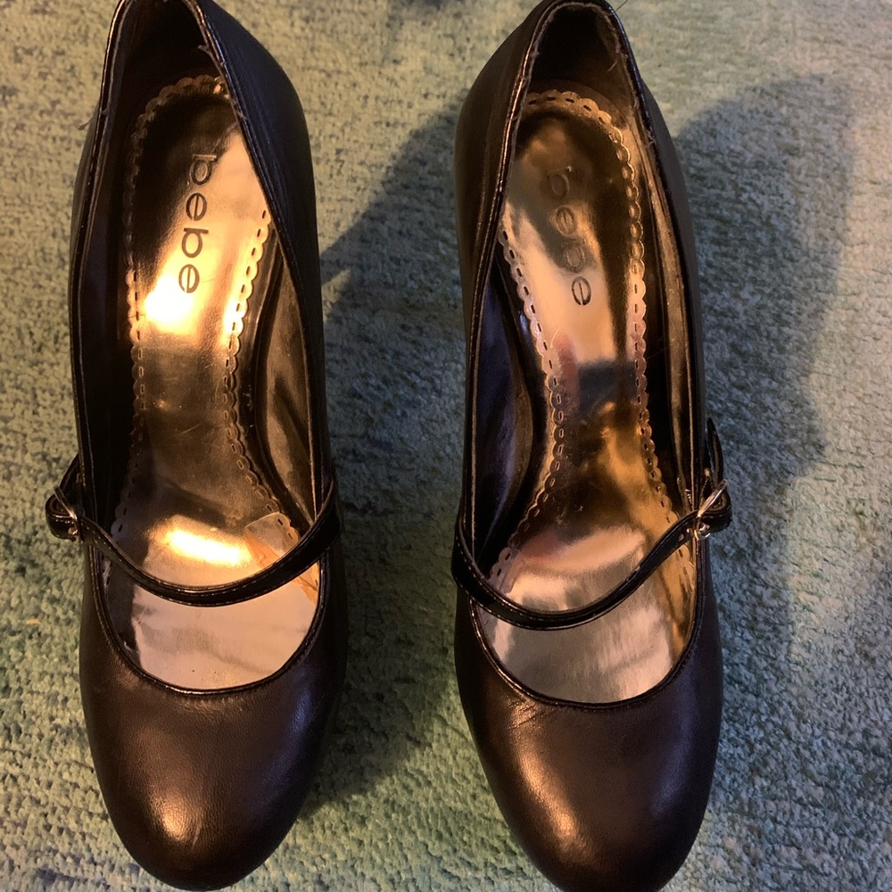 bebe platform round toe black stilettos